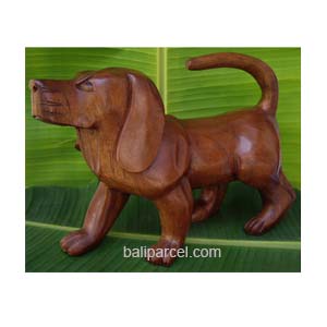 Wooden Dog, Hand Carved From Suar Wood