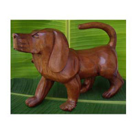 Wooden Dog, Hand Carved From Suar Wood