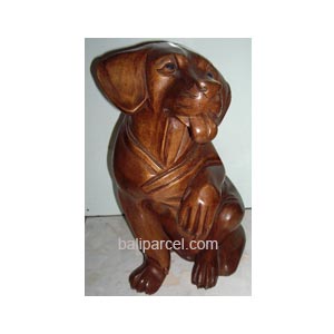 Wooden Dog, Hand Carved From Suar Wood