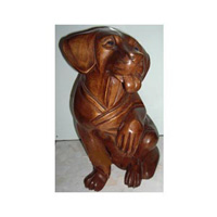 Wooden Dog, Hand Carved From Suar Wood