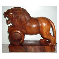 Wooden Lion, Hand Carved From Suar Wood