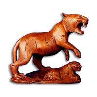 Wooden Tiger With Baby, Hand Carved From Suar Wood