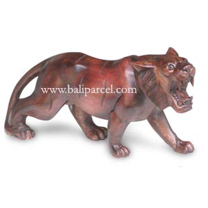 Wooden Tiger, Hand Carved From Suar Wood