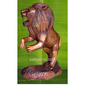 Wooden Lion, Hand Carved From Suar Wood