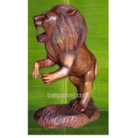 Wooden Lion, Hand Carved From Suar Wood