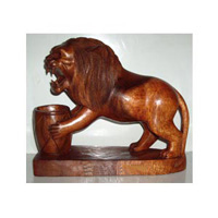 Wooden Lion, Hand Carved From Suar Wood