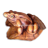 Wooden Frog On Lotus, Hand Carved From Suar Wood