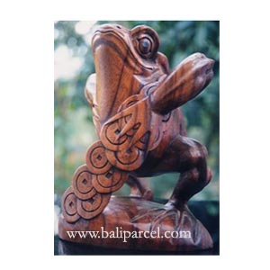 Wooden Standing Frog, Hand Carved From Suar Wood