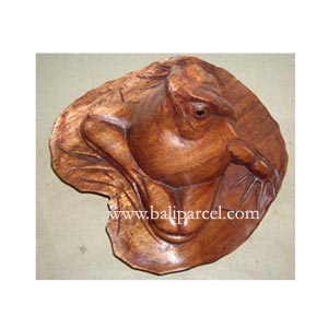 Wooden Frog On Lotus, Hand Carved From Suar Wood