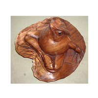 Wooden Frog On Lotus, Hand Carved From Suar Wood