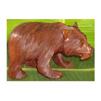 Wooden Walking Bear With Fish, Hand Carved From Suar Wood