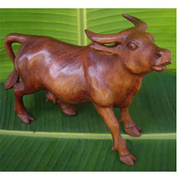 Wooden Walking Beef, Hand Carved From Suar Wood