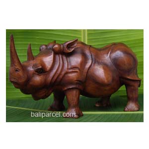 Wooden Walking Rhinoceros, Hand Carved From Suar Wood
