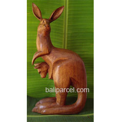Wooden Kangaroo With Baby, Hand Carved From Suar Wood
