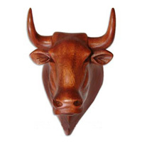 Wooden Beef Head Wall DÃƒÂ©cor, Hand Carved From Suar Wood