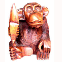 Wooden Monkey, Hand Carved From Suar Wood