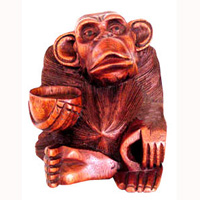Wooden Monkey, Hand Carved From Suar Wood