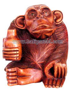 Wooden Monkey, Hand Carved From Suar Wood
