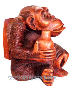 Wooden Monkey, Hand Carved From Suar Wood