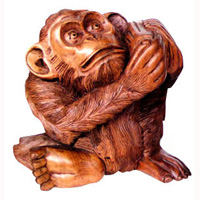 Wooden Monkey, Hand Carved From Suar Wood