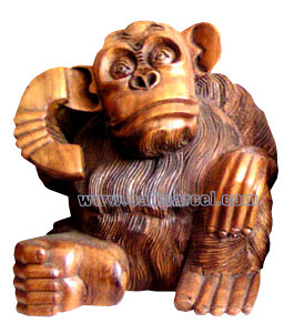 Wooden Monkey, Hand Carved From Suar Wood