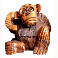 Wooden Monkey, Hand Carved From Suar Wood