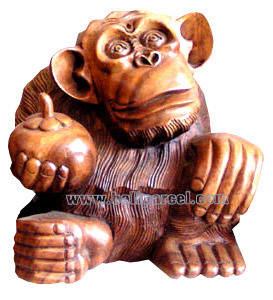 Wooden Monkey, Hand Carved From Suar Wood
