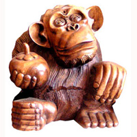 Wooden Monkey, Hand Carved From Suar Wood