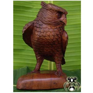 Wooden Owl, Hand Carved From Suar Wood