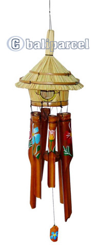 Bamboo Windchime Handpainted With Grass Bird House