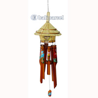 Bamboo Windchime Handpainted With Grass Bird House