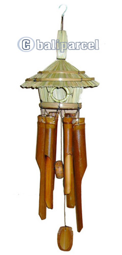 Bamboo Windchime Handpainted With Grass Bird House
