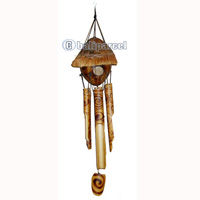 Bamboo Windchime, Burned Bamboo With Coconut Bird House. 