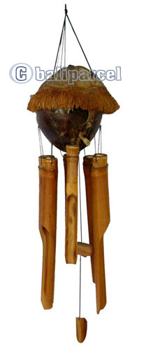 Bamboo Windchime, Natural Bamboo With Coconut Bird House
