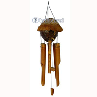 Bamboo Windchime, Natural Bamboo With Coconut Bird House
