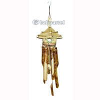 Bamboo Windchime, Burned Bamboo With Grass Bird House.