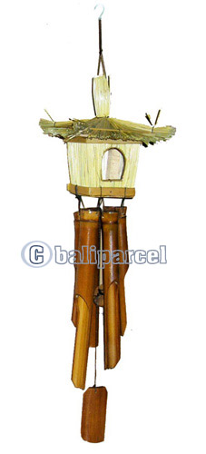 Bamboo Windchime, Natural Bamboo With Coconut Bird House