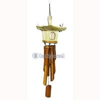 Bamboo Windchime, Natural Bamboo With Coconut Bird House