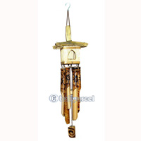 Bamboo Windchime, Burned Bamboo With Grass Bird House.