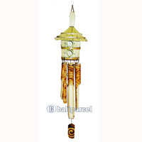 Bamboo Windchime, Burned Bamboo With Grass Bird House.
