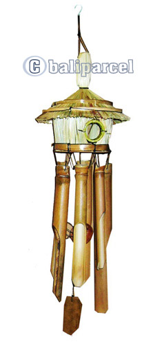 Bamboo Windchime, Natural Bamboo With Grass Bird House.