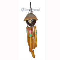 Bamboo Windchime, Painted Bamboo With Coconut Bird House