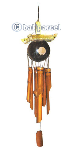 Bamboo Windchime, Natural Bamboo With Coconut Bird House