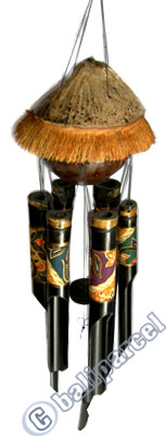 Bamboo Windchime, Painted Bamboo With Coconut Bird House