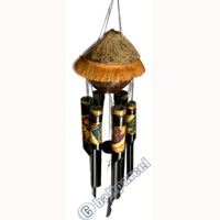 Bamboo Windchime, Painted Bamboo With Coconut Bird House