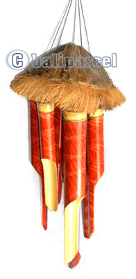 Bamboo Windchime, Painted Bamboo With Coconut Bird House