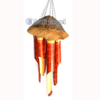 Bamboo Windchime, Painted Bamboo With Coconut Bird House