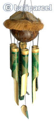 Painted Bamboo Windchime, With Coconut Bird House