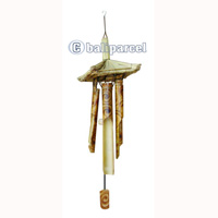 Bamboo Windchime, Burned Bamboo With Grass Bird House.