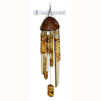 Bamboo Windchime, Burned Bamboo With Coconut Bird House. 